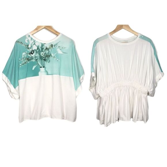 ZARA DOLMAN SLEEVE CINCH BACK FLORAL BLOUSE TOP LARGE - Picture 1 of 9